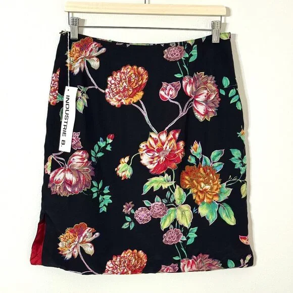 Vtg Y2K Black Floral Pencil Skirt Silky 15"W Embroidered Sequins Embellished NWT - Picture 1 of 16
